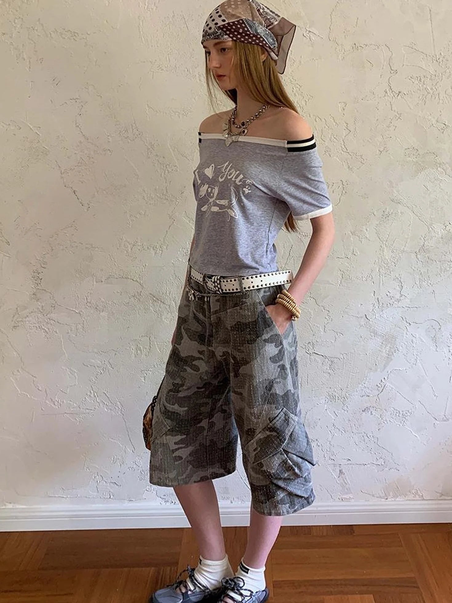 Retro Washed Camo Cropped Pants