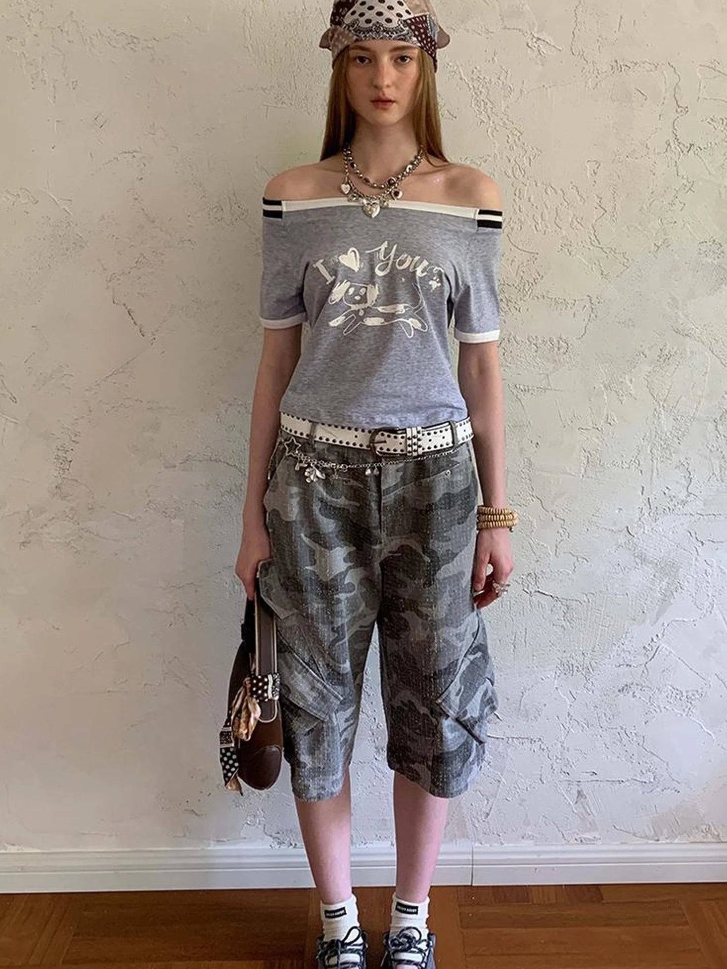 Retro Washed Camo Cropped Pants