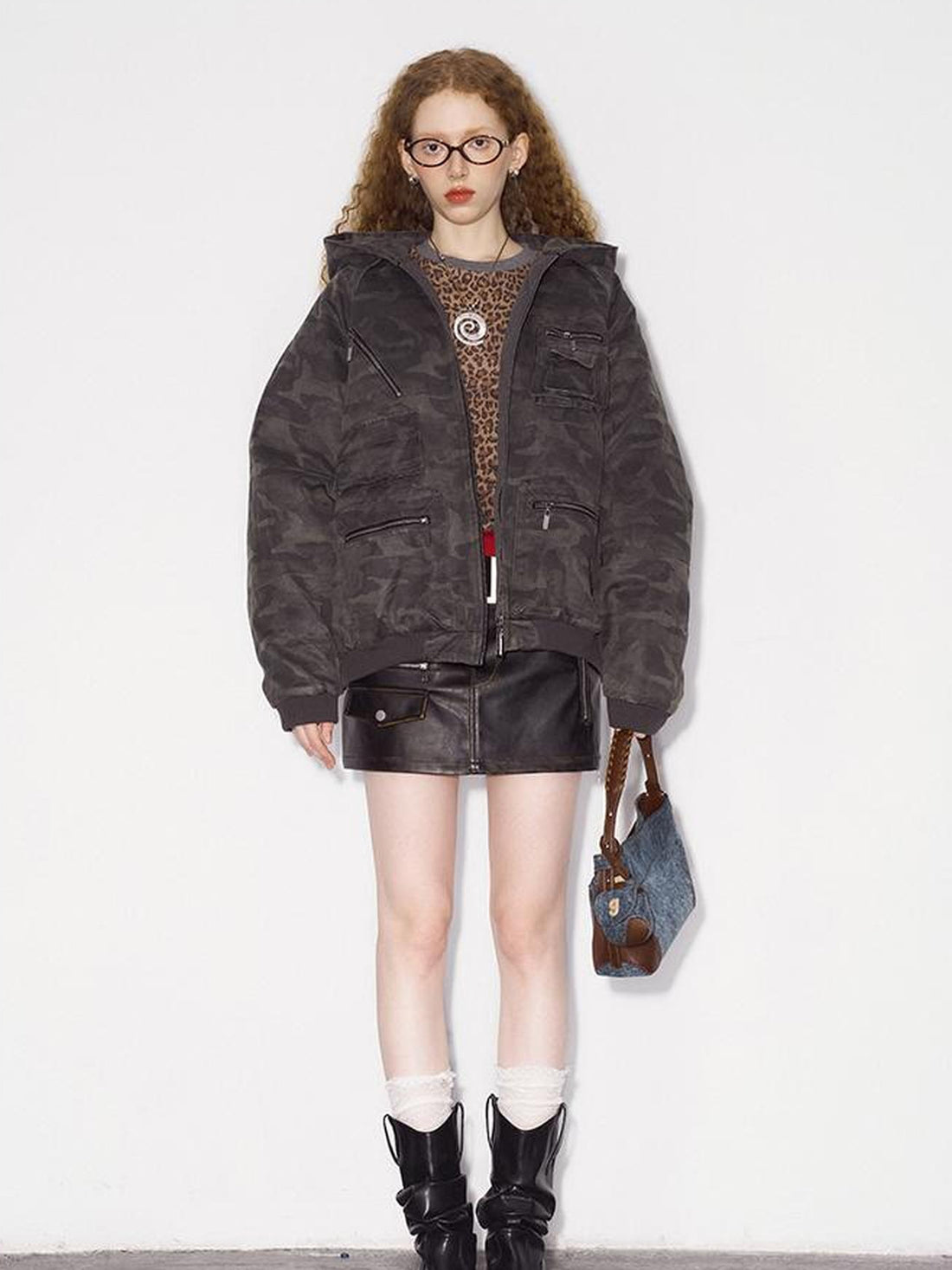 DIDDI MODA Retro Washed Camo Hooded Utility Jacket
