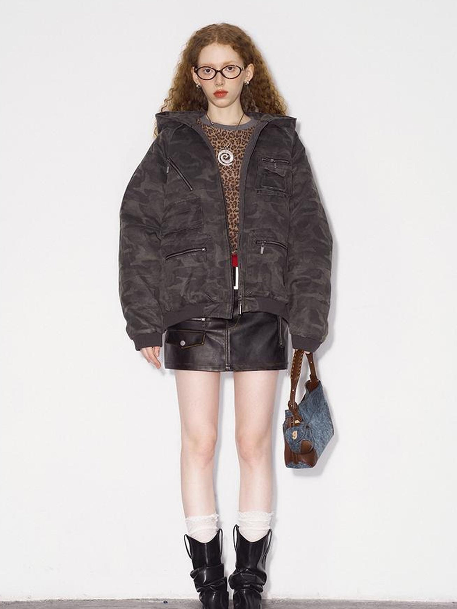 DIDDI MODA Retro Washed Camo Hooded Utility Jacket
