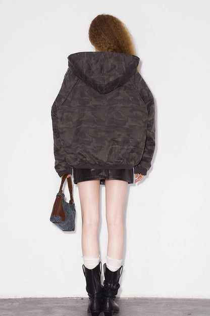 DIDDI MODA Retro Washed Camo Hooded Utility Jacket