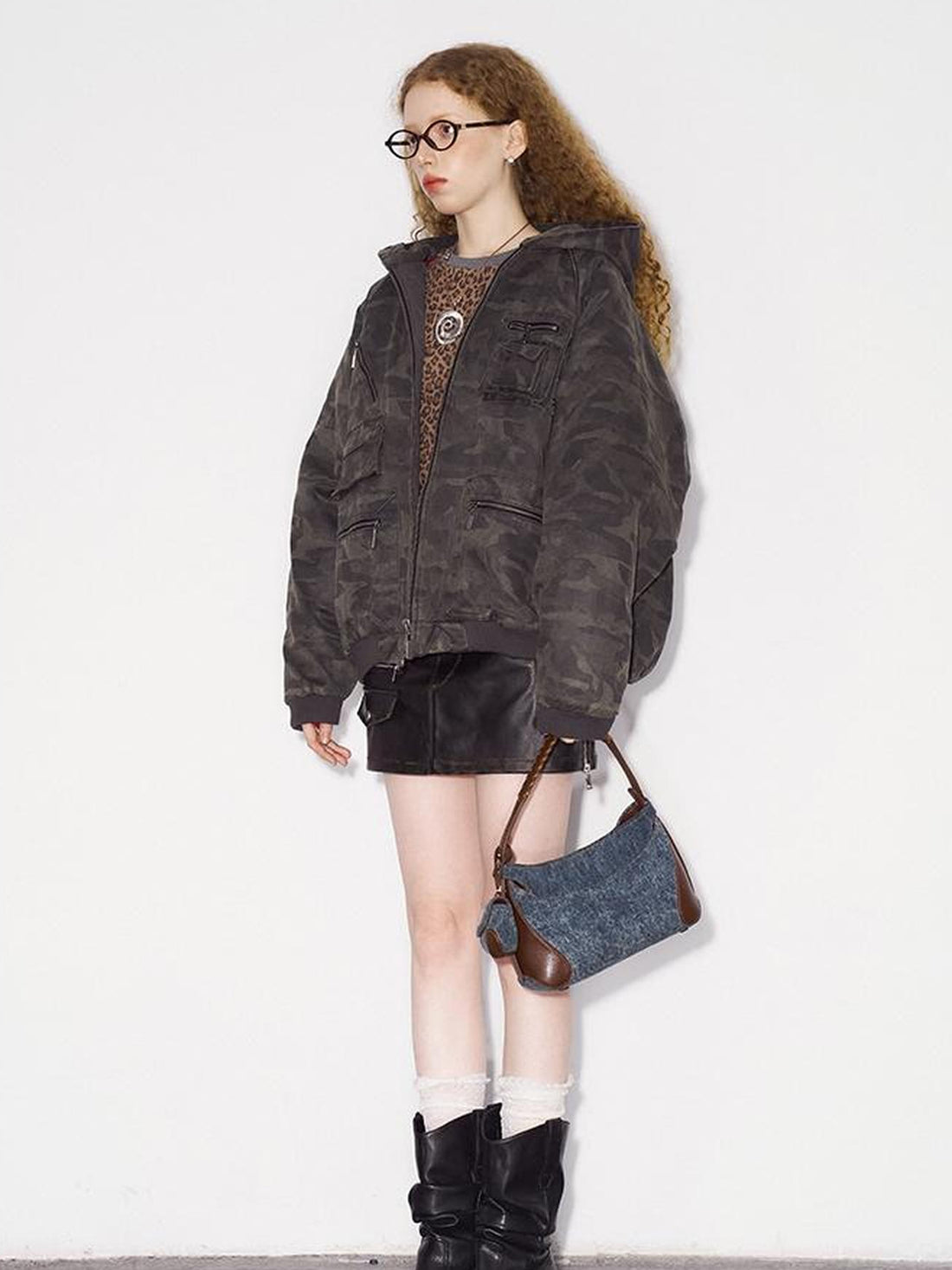 DIDDI MODA Retro Washed Camo Hooded Utility Jacket