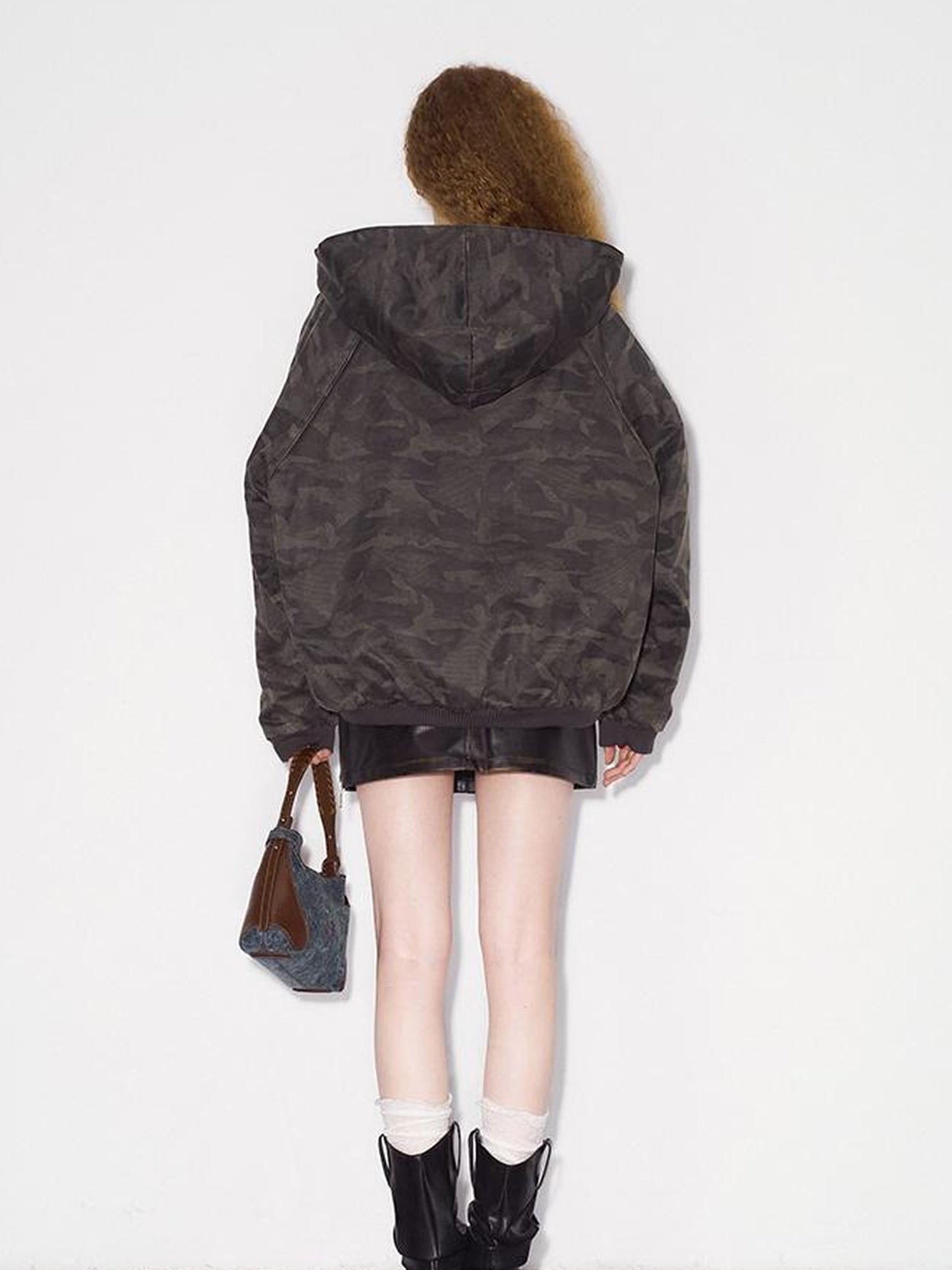 DIDDI MODA Retro Washed Camo Hooded Utility Jacket