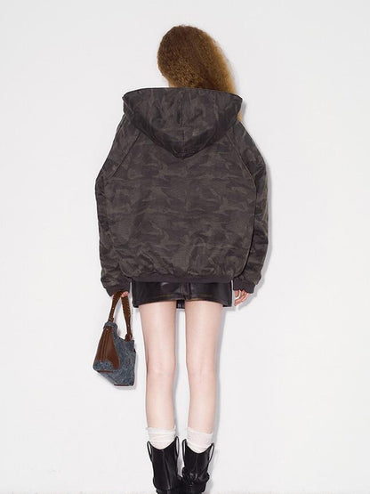 DIDDI MODA Retro Washed Camo Hooded Utility Jacket