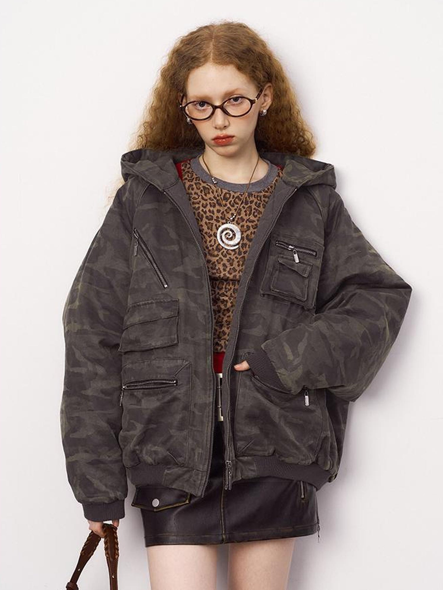 DIDDI MODA Retro Washed Camo Hooded Utility Jacket