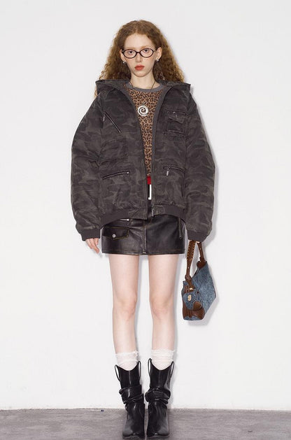 DIDDI MODA Retro Washed Camo Hooded Utility Jacket