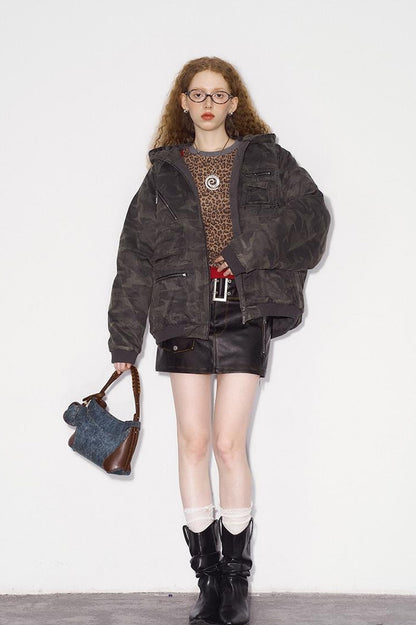 DIDDI MODA Retro Washed Camo Hooded Utility Jacket
