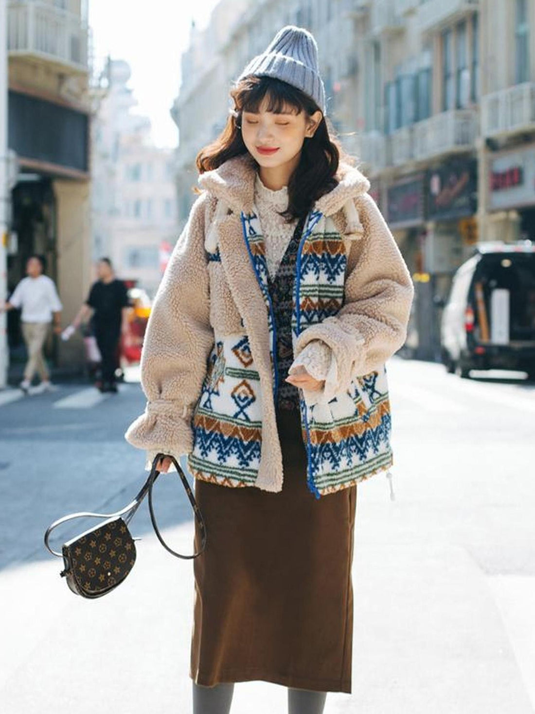 Sweet Mi Retro Wool High Waist A Line Skirt Thick Soft French Style Winter