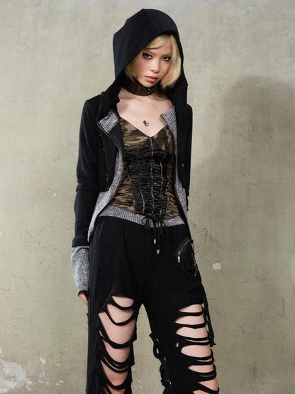 Retro Y2K Punk Knit Cropped Jacket