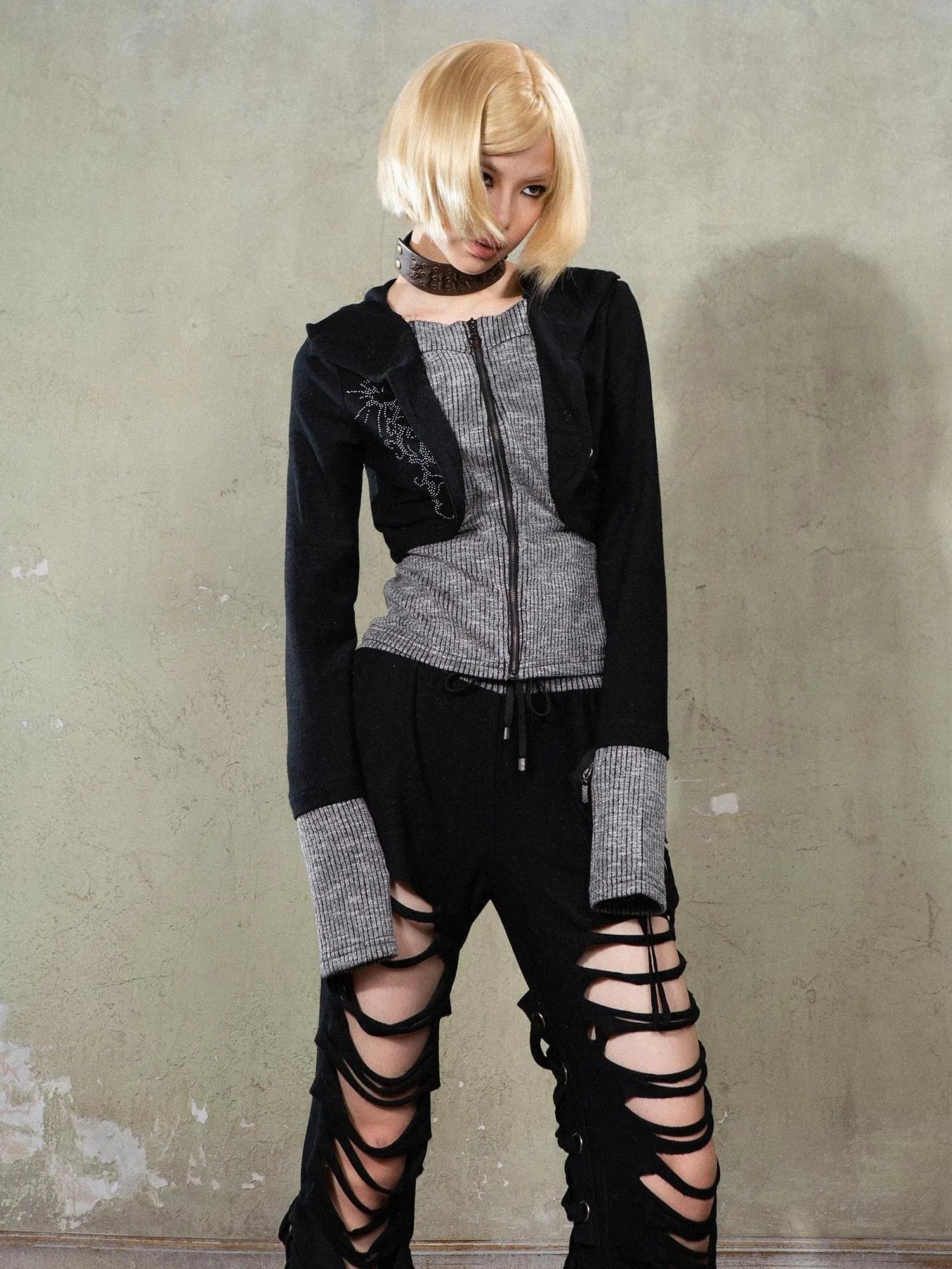 Retro Y2K Punk Knit Cropped Jacket