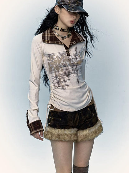 Retro Y2K Shibuya Fluffy Patchwork A-Line Corduroy Shorts