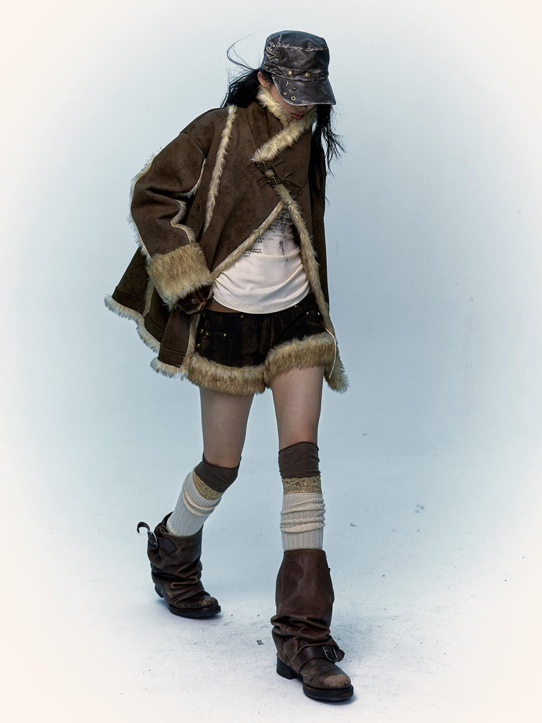 Retro Y2K Shibuya Fluffy Patchwork A-Line Corduroy Shorts