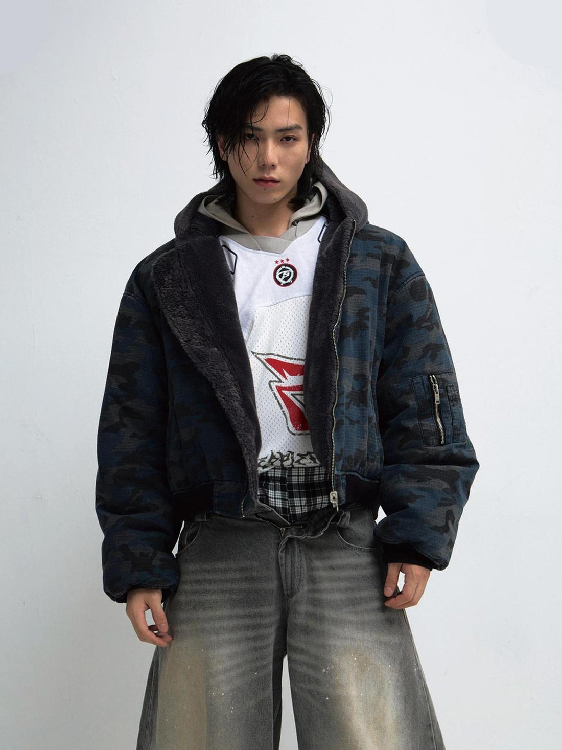 Peoplesense Reversible Camo Hooded Cotton Jacket Thickened Lambswool Fleece