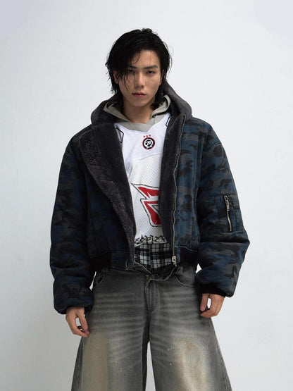 Peoplesense Reversible Camo Hooded Cotton Jacket Thickened Lambswool Fleece