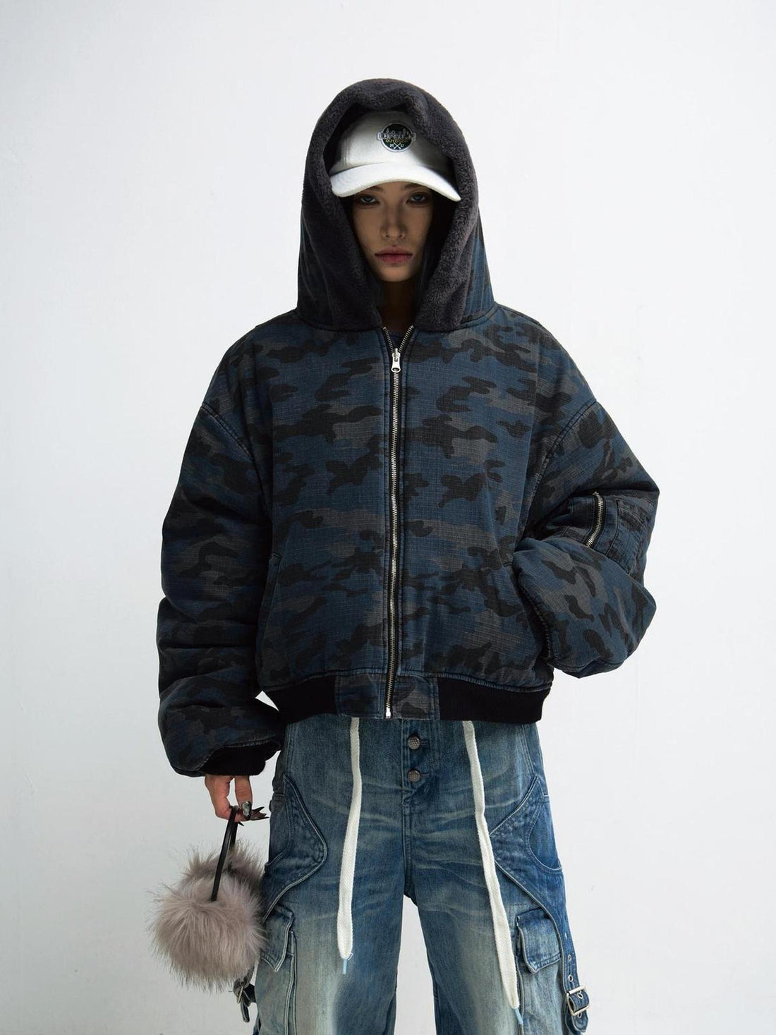 Peoplesense Reversible Camo Hooded Cotton Jacket Thickened Lambswool Fleece