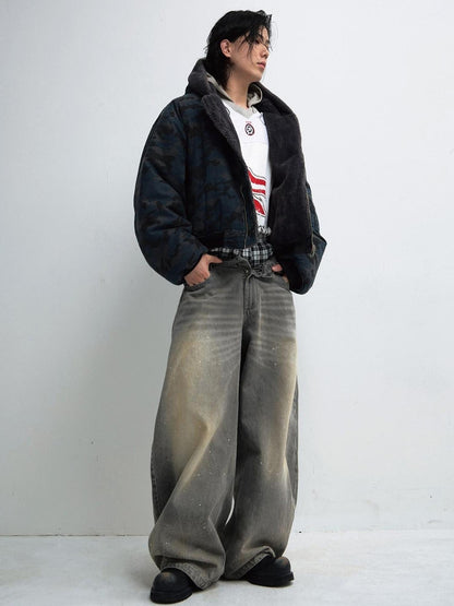 Peoplesense Reversible Camo Hooded Cotton Jacket Thickened Lambswool Fleece