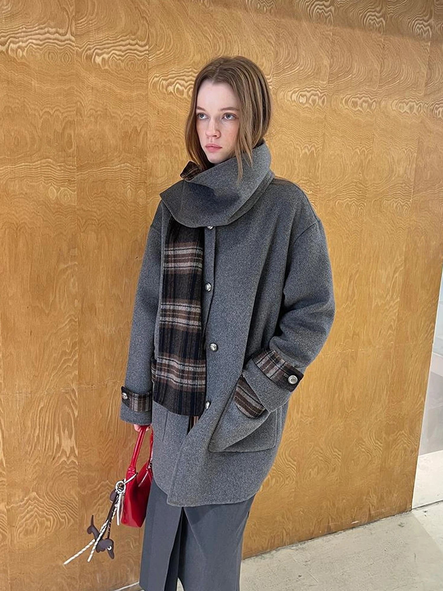 Reversible Plaid Wool Coat Dual Wear Vintage Style