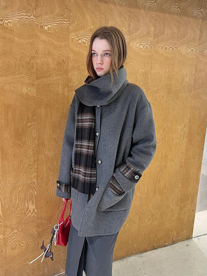 Reversible Plaid Wool Coat Dual Wear Vintage Style