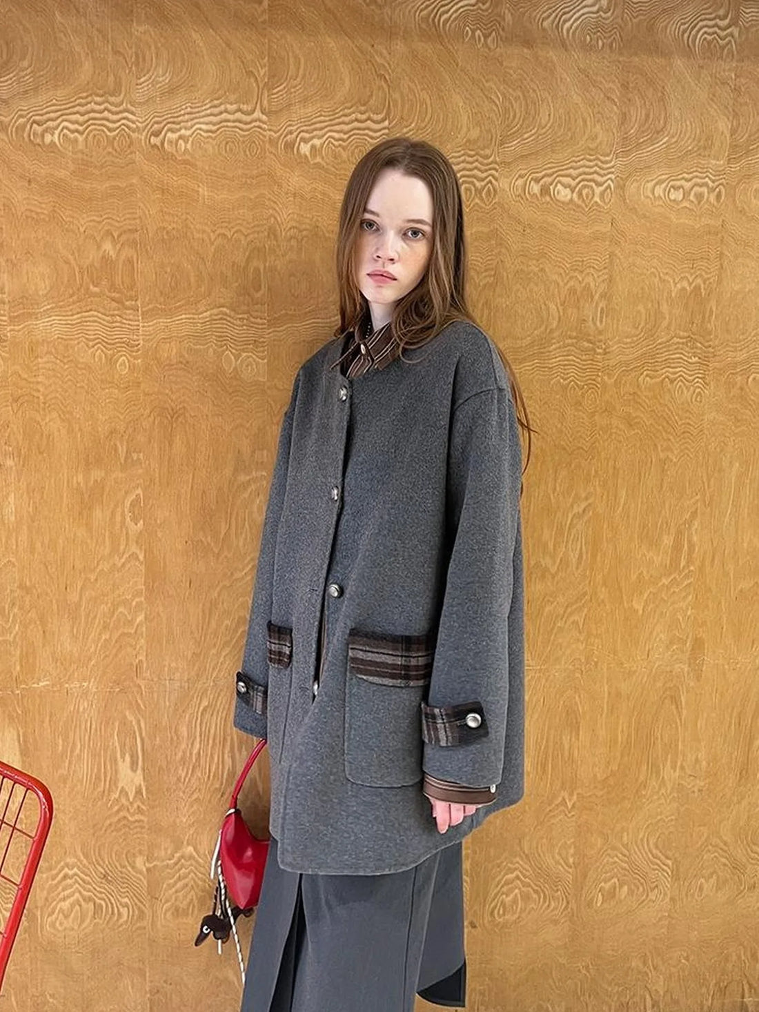 Reversible Plaid Wool Coat Dual Wear Vintage Style