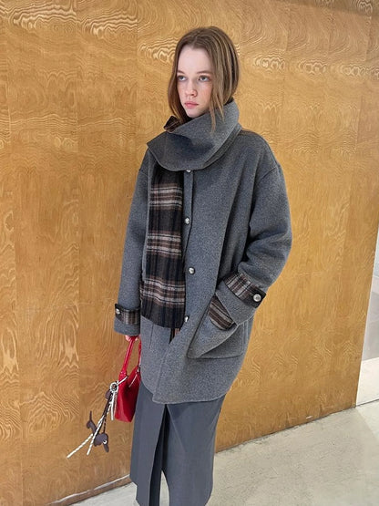 Reversible Plaid Wool Coat Dual Wear Vintage Style