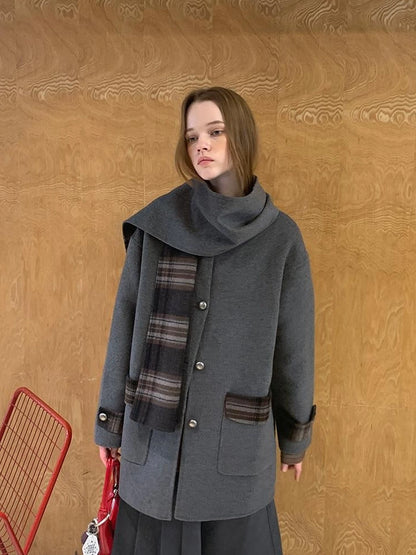 Reversible Plaid Wool Coat Dual Wear Vintage Style