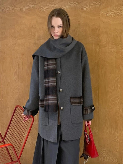 Reversible Plaid Wool Coat Dual Wear Vintage Style