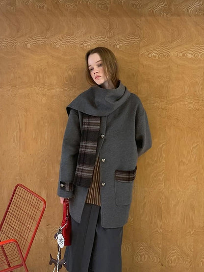 Reversible Plaid Wool Coat Dual Wear Vintage Style
