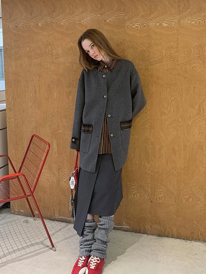 Reversible Plaid Wool Coat Dual Wear Vintage Style