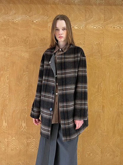 Reversible Plaid Wool Coat Dual Wear Vintage Style