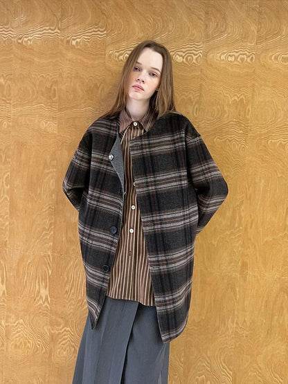 Reversible Plaid Wool Coat Dual Wear Vintage Style