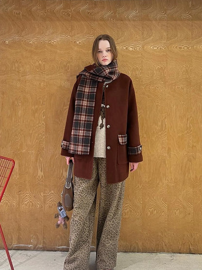 Reversible Plaid Wool Coat Dual Wear Vintage Style