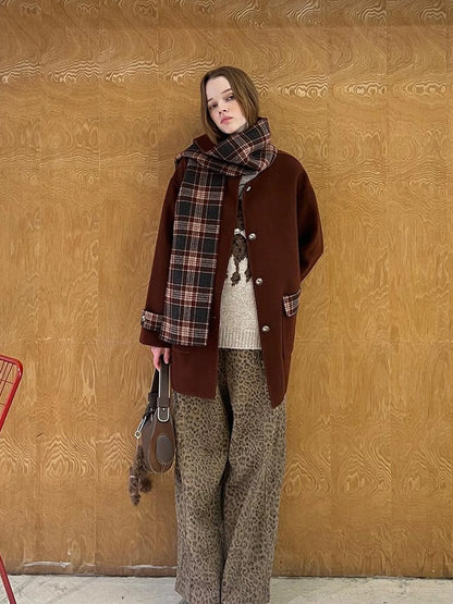 Reversible Plaid Wool Coat Dual Wear Vintage Style