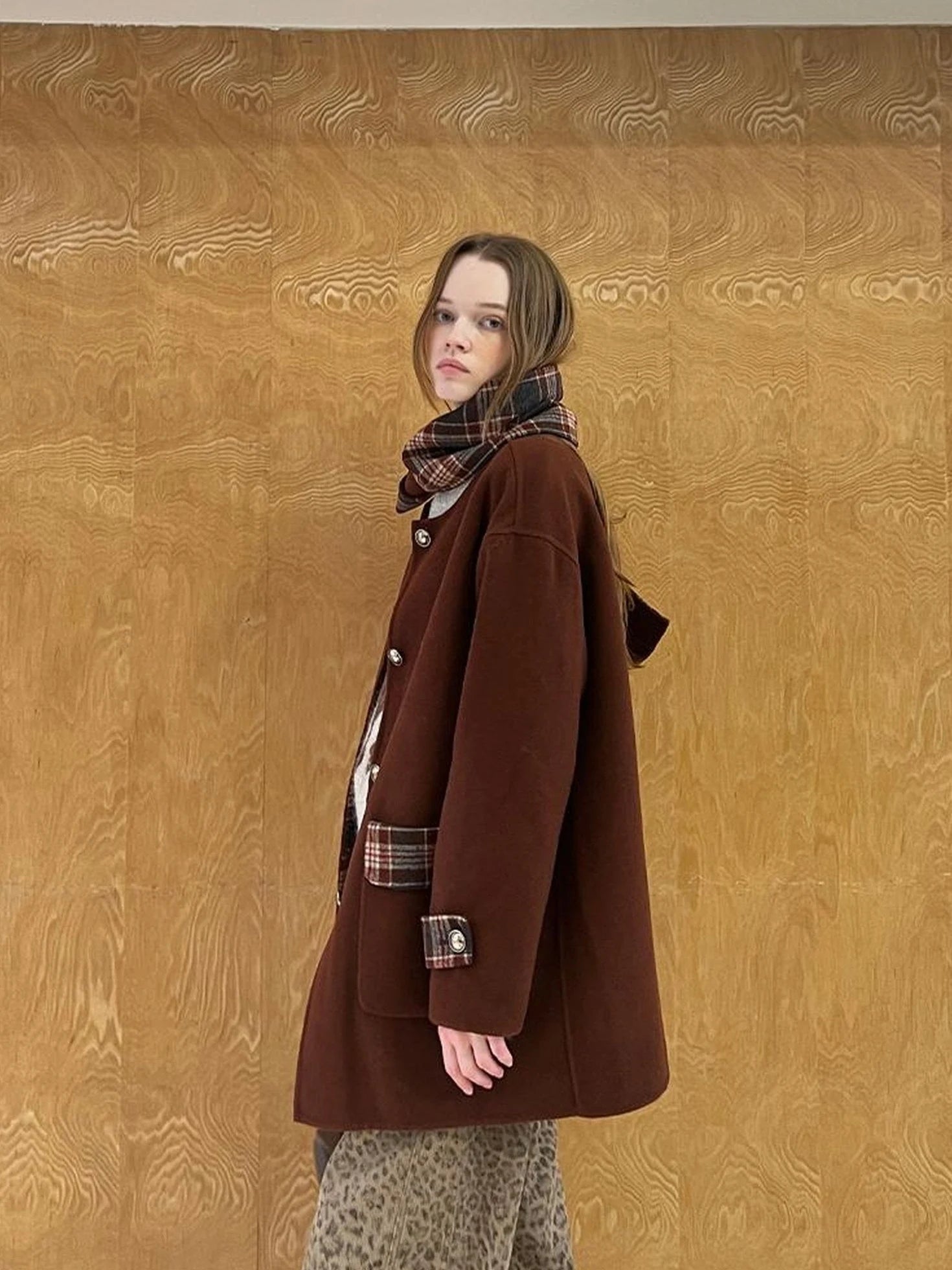 Reversible Plaid Wool Coat Dual Wear Vintage Style