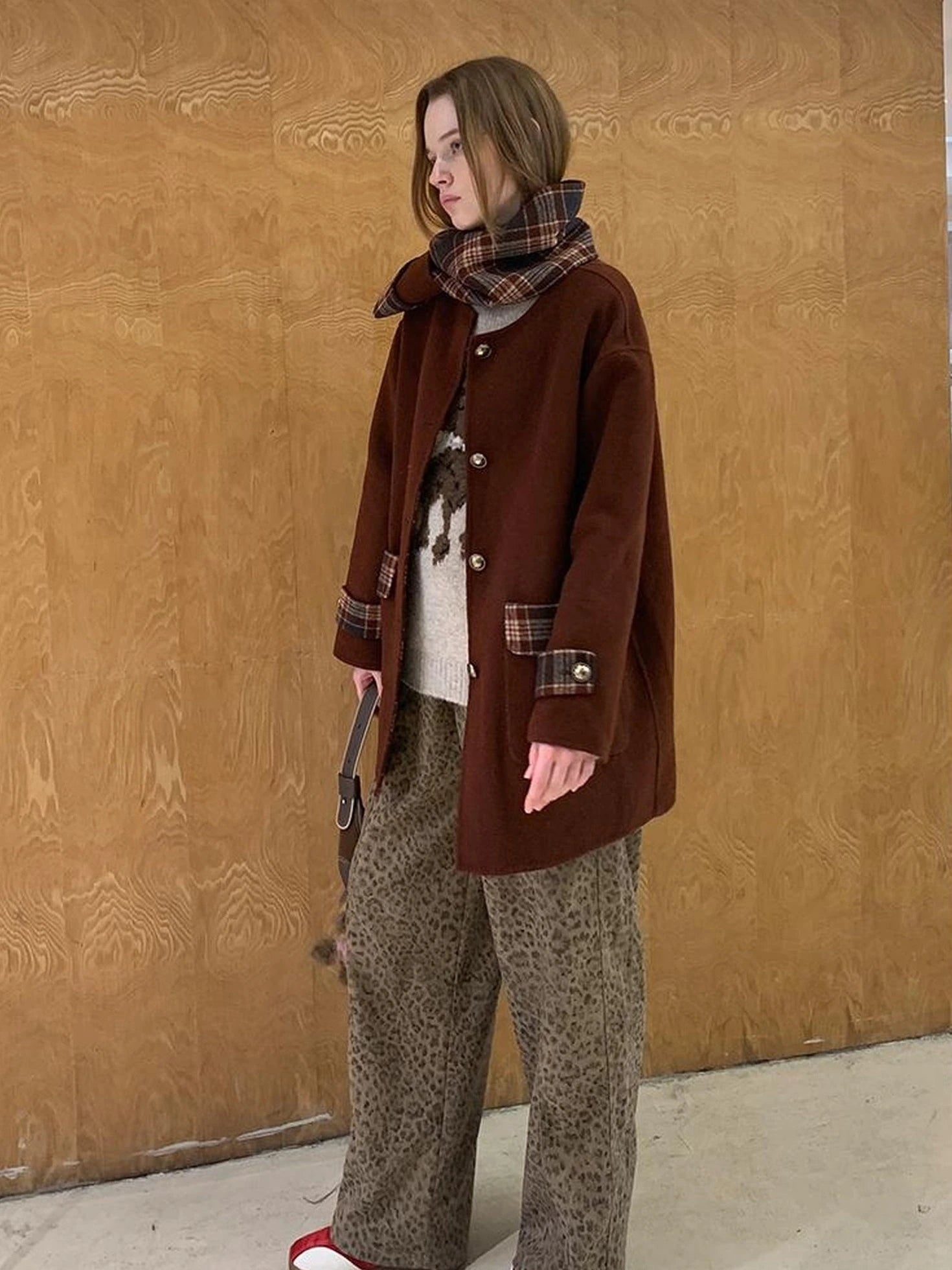 Reversible Plaid Wool Coat Dual Wear Vintage Style