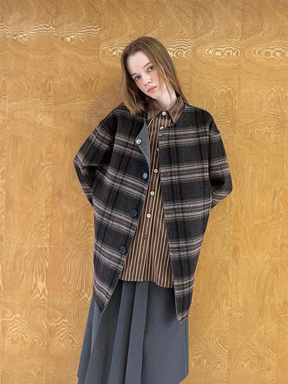 Reversible Plaid Wool Coat Dual Wear Vintage Style