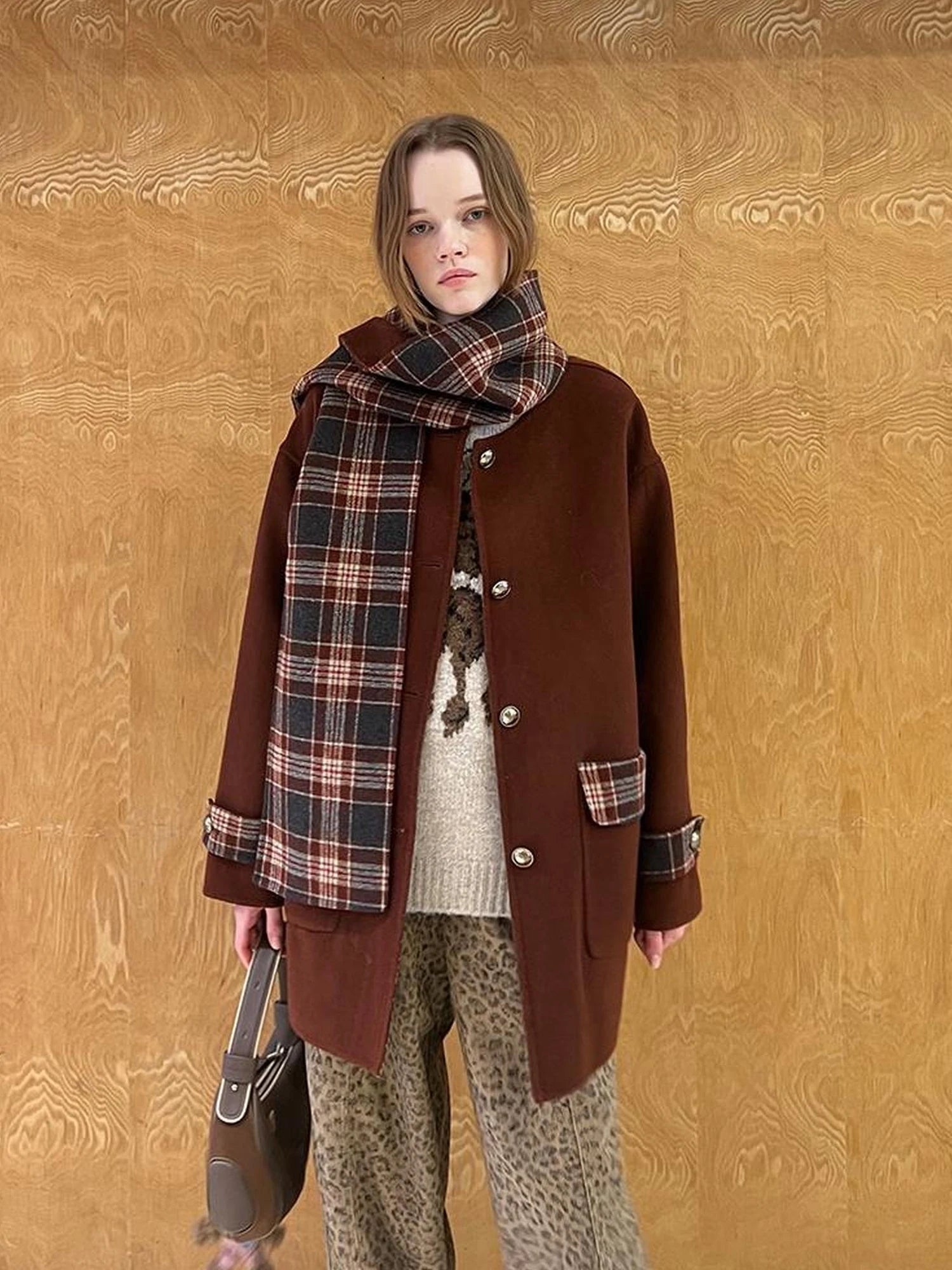 Reversible Plaid Wool Coat Dual Wear Vintage Style