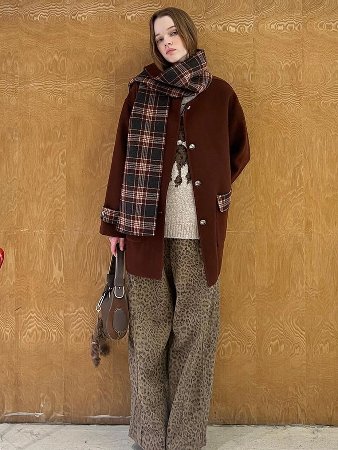 Reversible Plaid Wool Coat Dual Wear Vintage Style