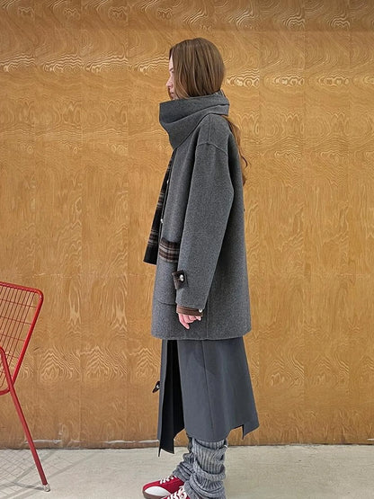 Reversible Plaid Wool Coat Dual Wear Vintage Style