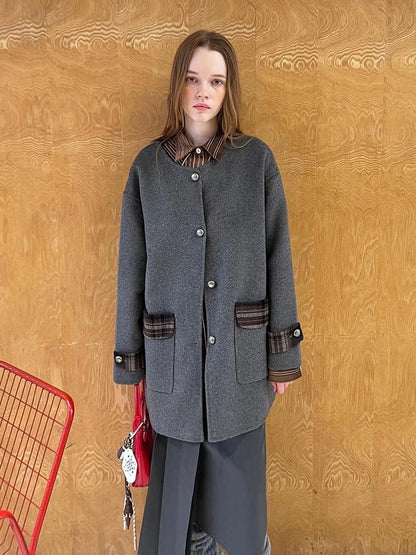 Reversible Plaid Wool Coat Dual Wear Vintage Style