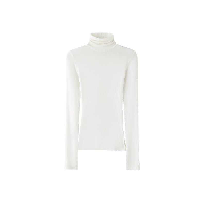 Rhinestone High-Neck Asymmetrical Tencel Wool Long-Sleeve Topsweaters