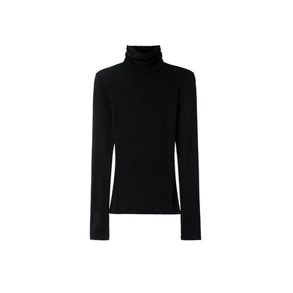 Rhinestone High-Neck Asymmetrical Tencel Wool Long-Sleeve Topsweaters