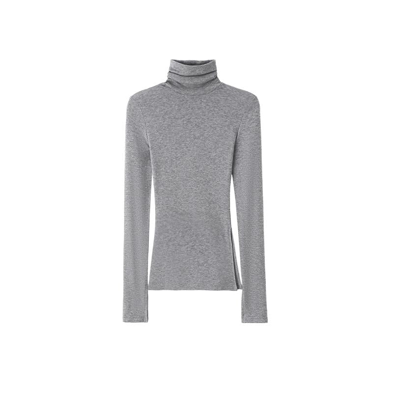 Rhinestone High-Neck Asymmetrical Tencel Wool Long-Sleeve Topsweaters