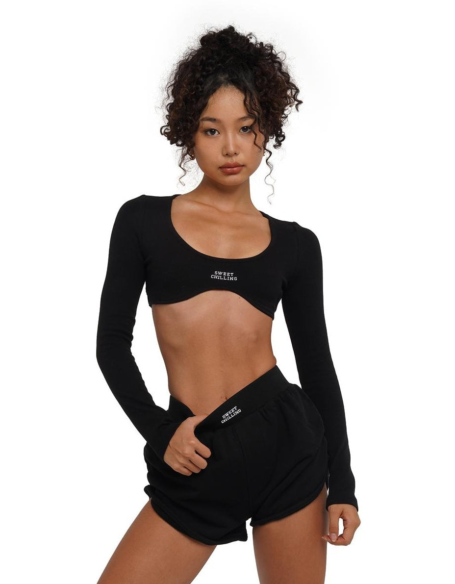 Ribbed Crop Long Sleeve Top  Basic Fit Trendy Chic