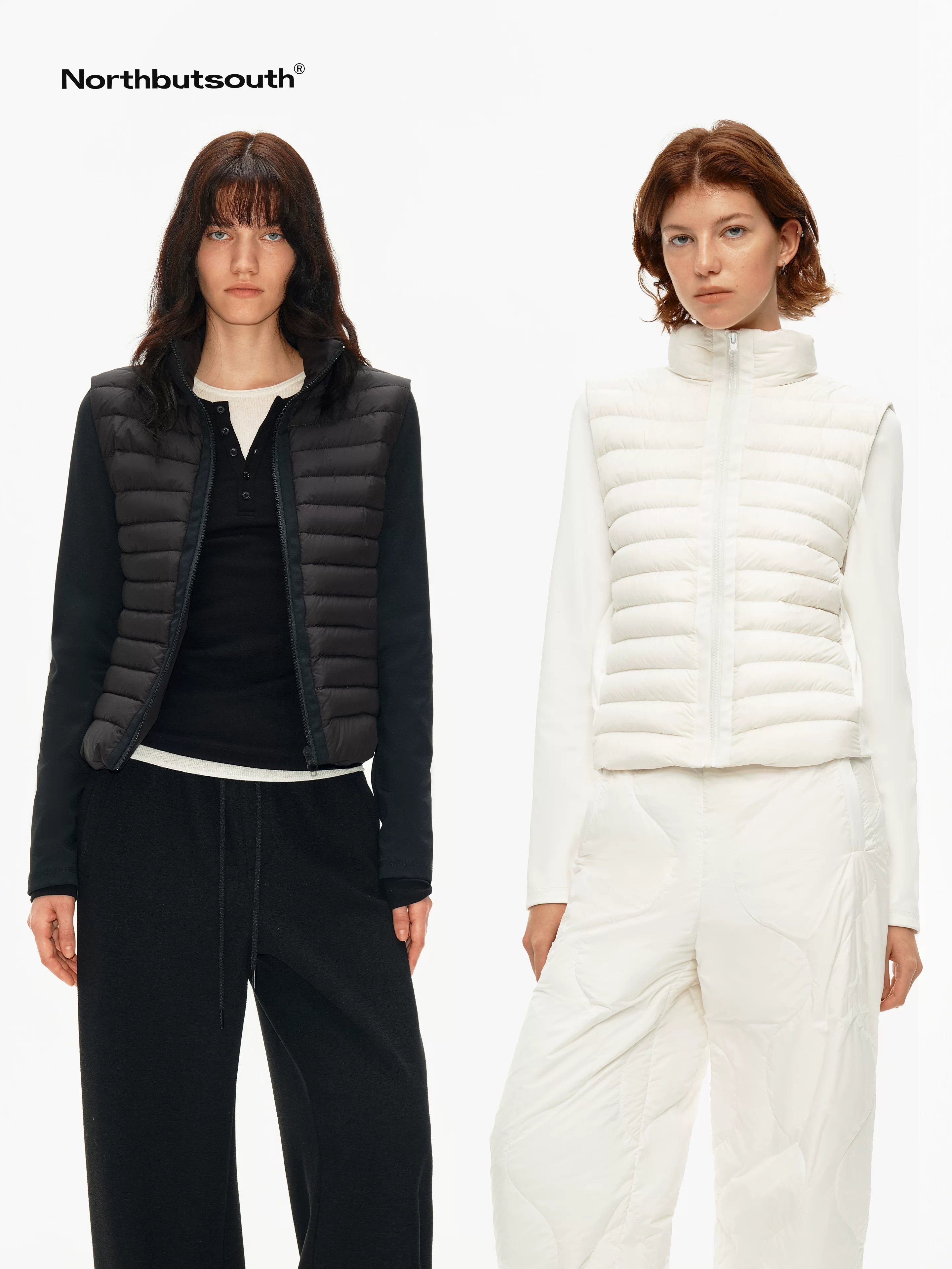 Ribbed Layered Slim Fit Stand Collar Women&