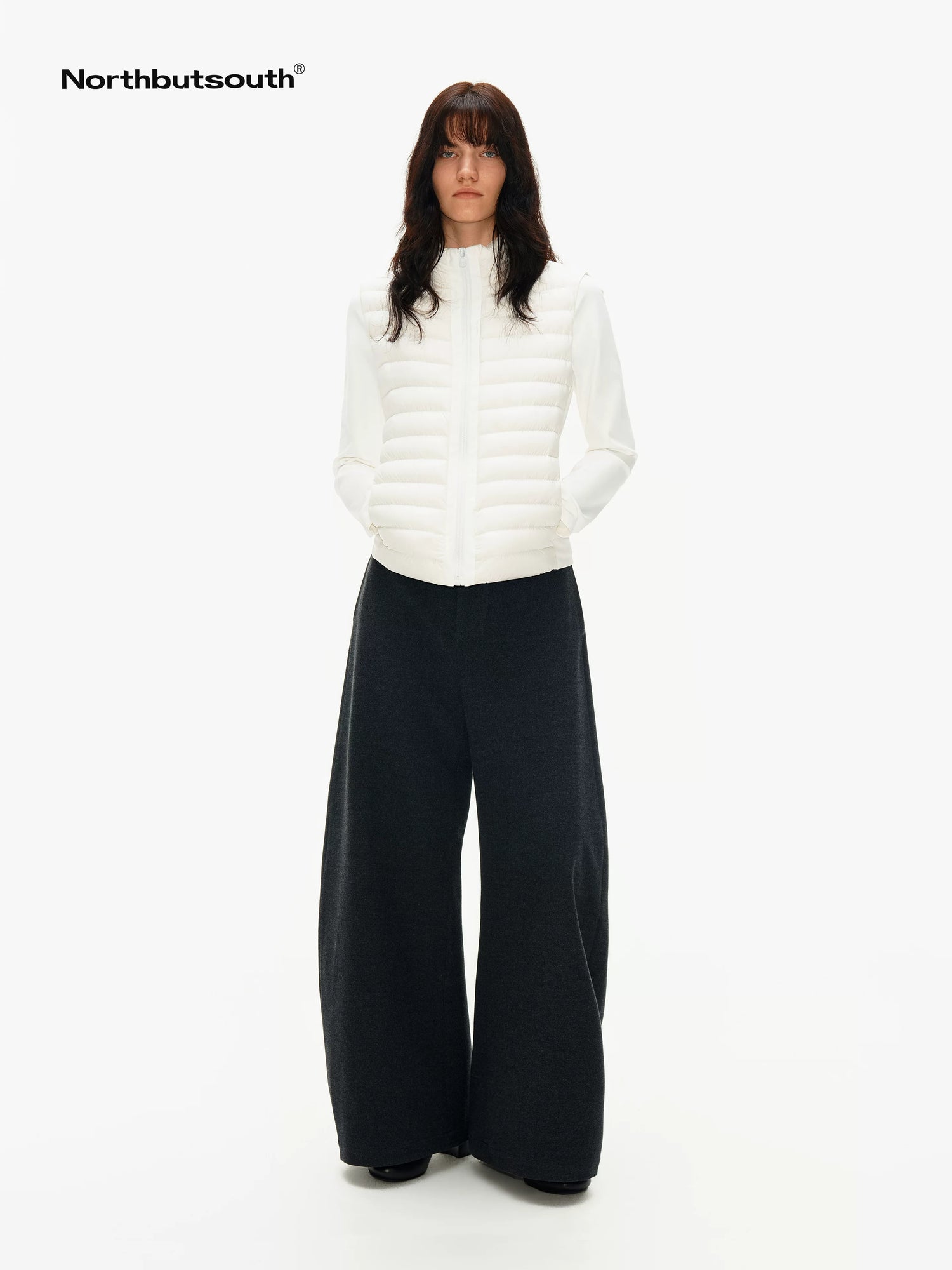 Ribbed Layered Slim Fit Stand Collar Women&