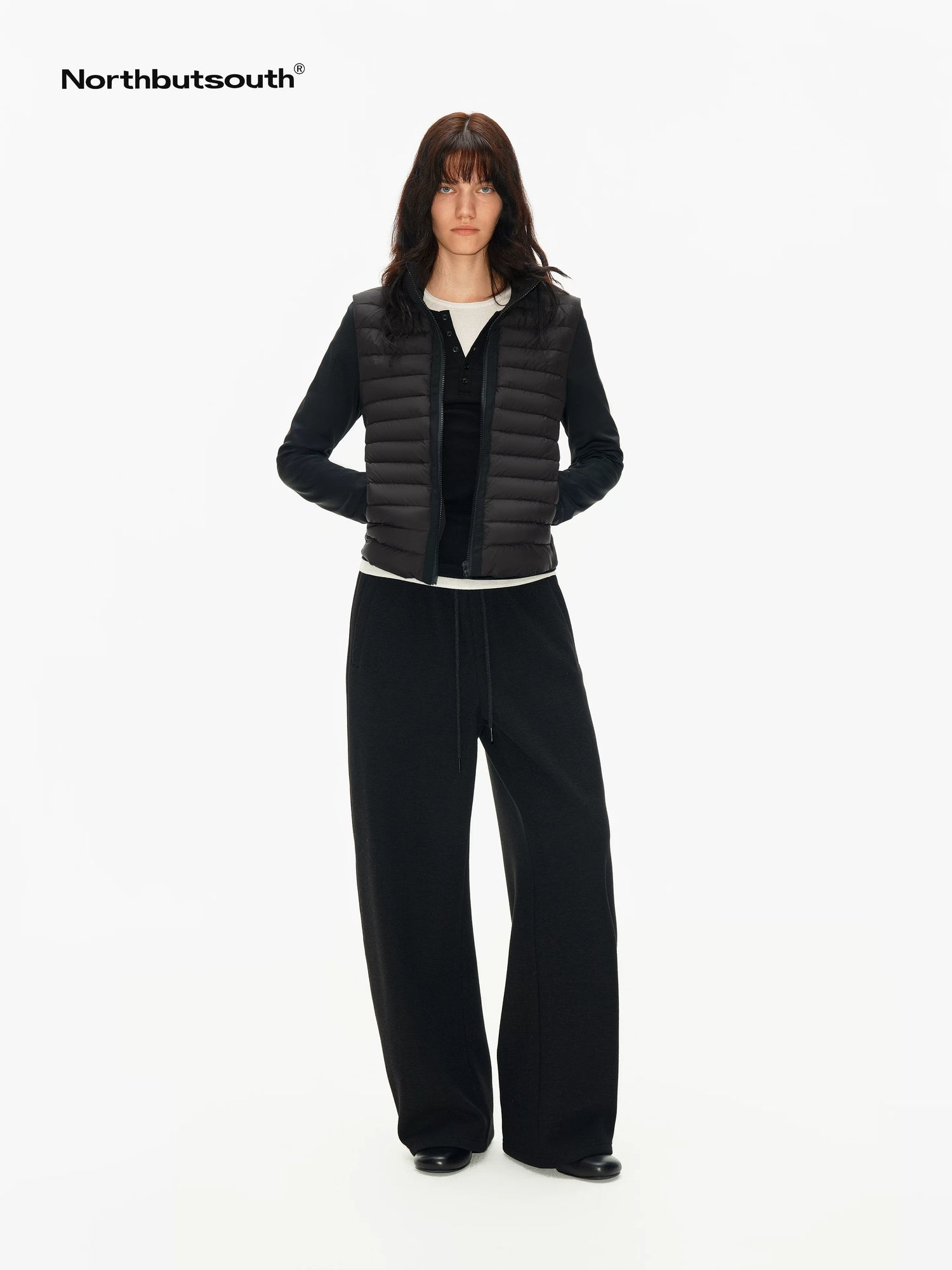 Ribbed Layered Slim Fit Stand Collar Women&