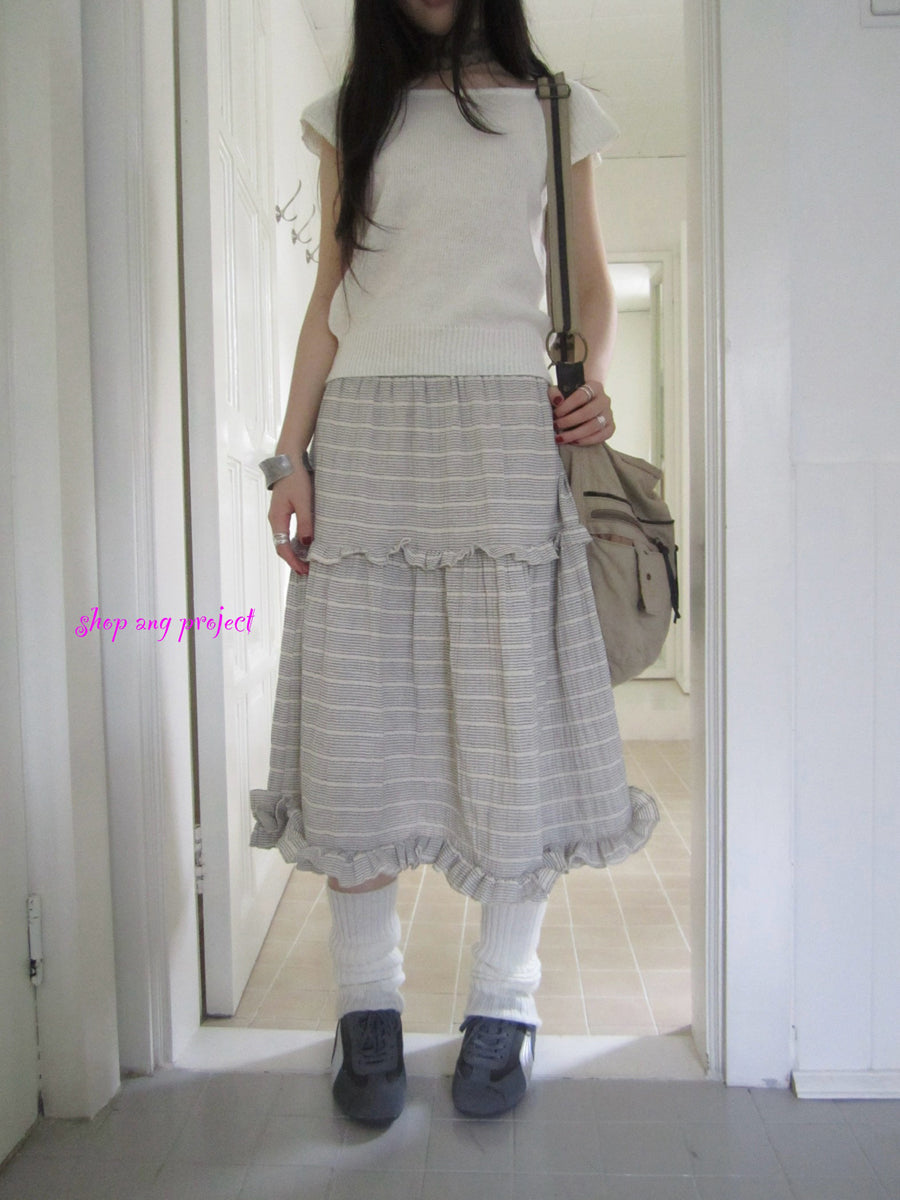 ang project Vintage Inspired Striped Floral Skirt With Elastic Waist