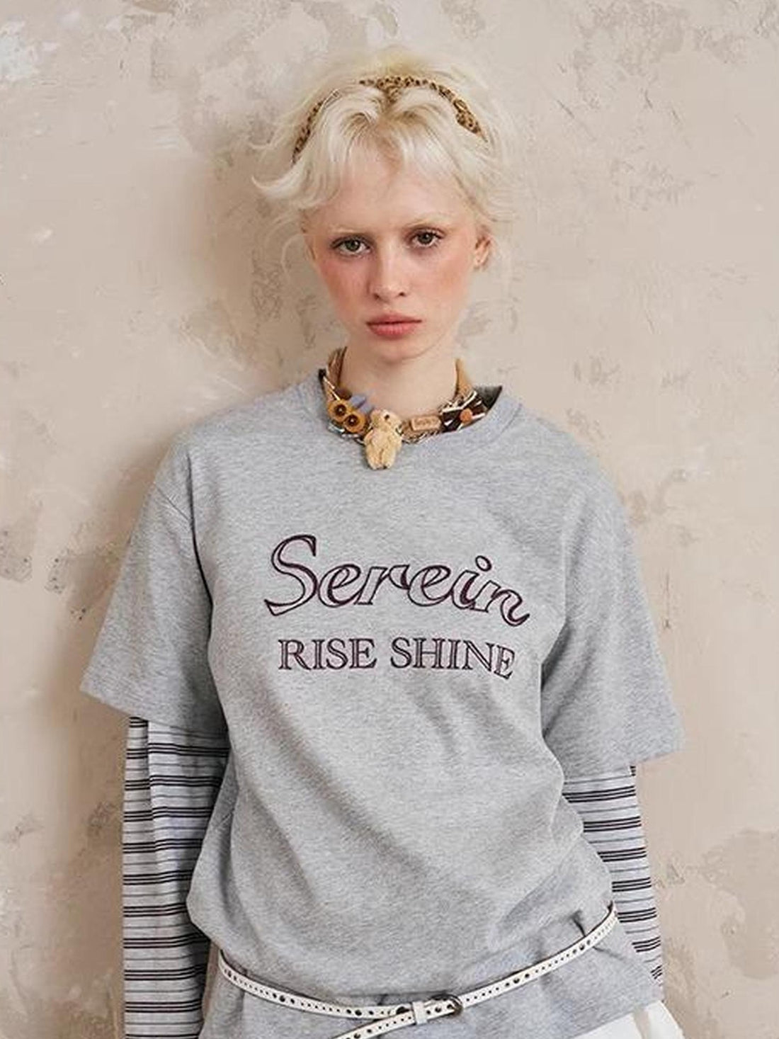 DIDDI MODA Rise Shine Layered Embroidered Cotton Tee