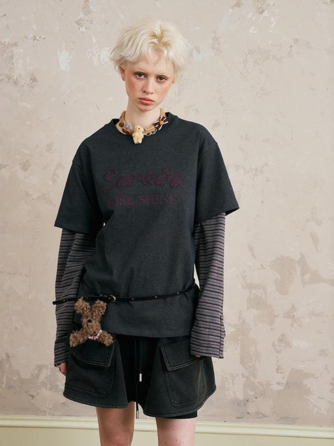 DIDDI MODA Rise Shine Layered Embroidered Cotton Tee