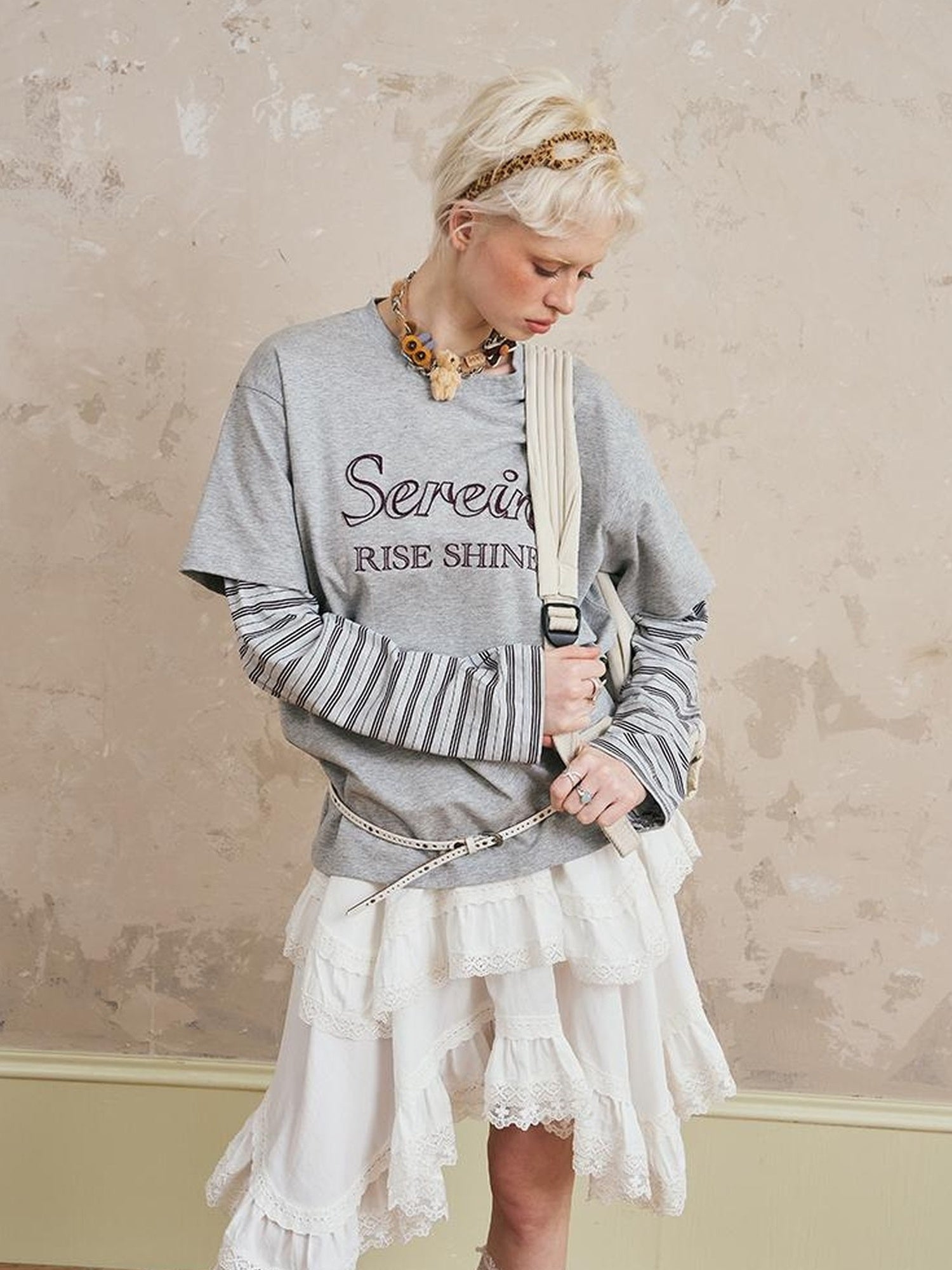 DIDDI MODA Rise Shine Layered Embroidered Cotton Tee